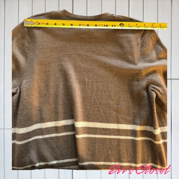 Tahari Long Cardigan 100% Extra Fine Merino Wool Size L Brown & Cream - Picture 6 of 7
